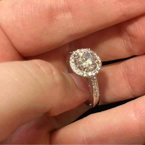 Cubic Zirconia Round Circle Ring with Halo and Butterfly Side Detail on Band - Picture 3 of 13
